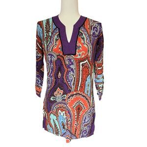 J. McLaughlin Tunic Sweater Purple Orange Paisley Womens Medium